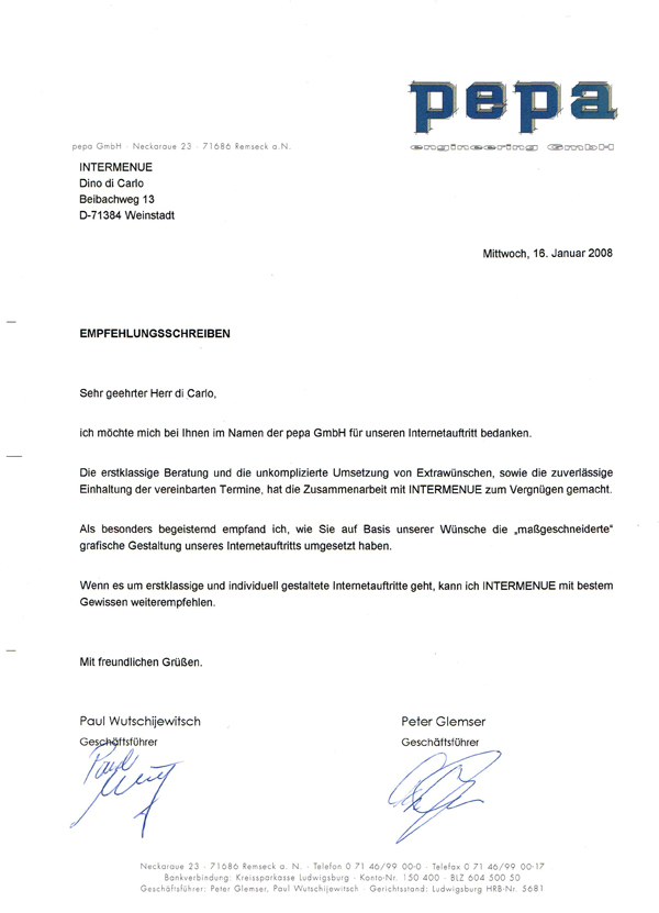empfehlung schreiben deutsch muster
