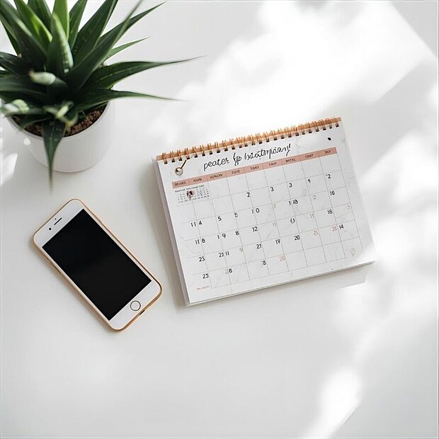 Kalender und Smartphone für die Social-Media-Planung